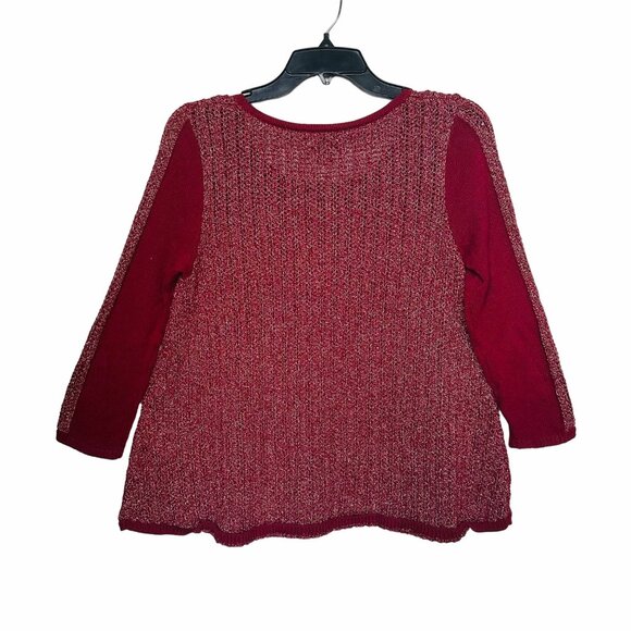 ✨Lucky Brand Sz S Women's Sweater Metallic Swing Open Weave Red gold Burgundy - Picture 2 of 6